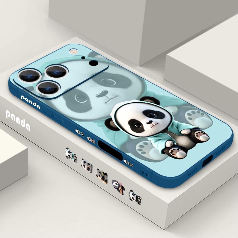 Синий Пальто Узор Панда Чехол-шнурок Для iPhone 17 Pro Max Мягкий Силиконовый Чехол Для iPhone 16 Pro Max Funda iPhone 15 14 13 12 11 16E Air