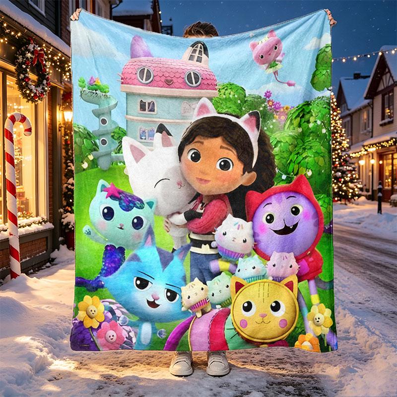 Gabby's Dollhouse Pattern Blanket for Home Decoration, Bed, Sofa, Car Travel, Camping, Suitable for All Seasons, Birthday Christmas Gift