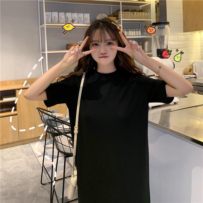 Summer Casual Long Knee Split Short Sleeve Nightgown Women's Plus Size Loose Straight T-Shirt Dress