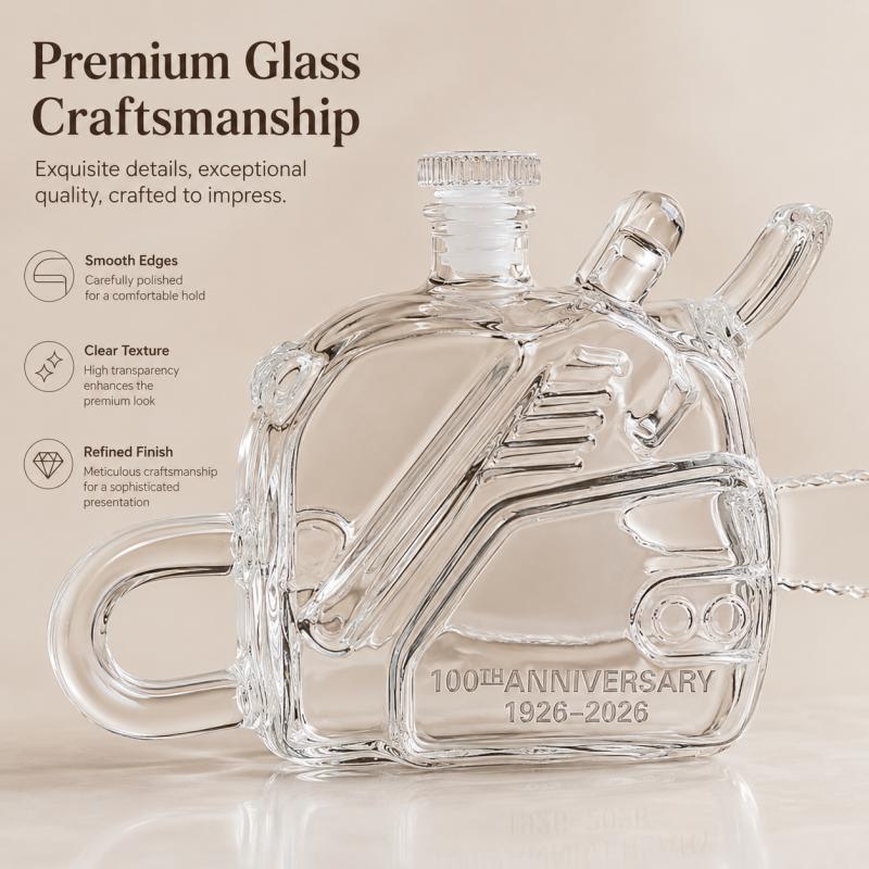 Creative Chainsaw Shaped Glass Whiskey Decanter 100th Anniversary Liquor Bottle for Home Bar Display Gift