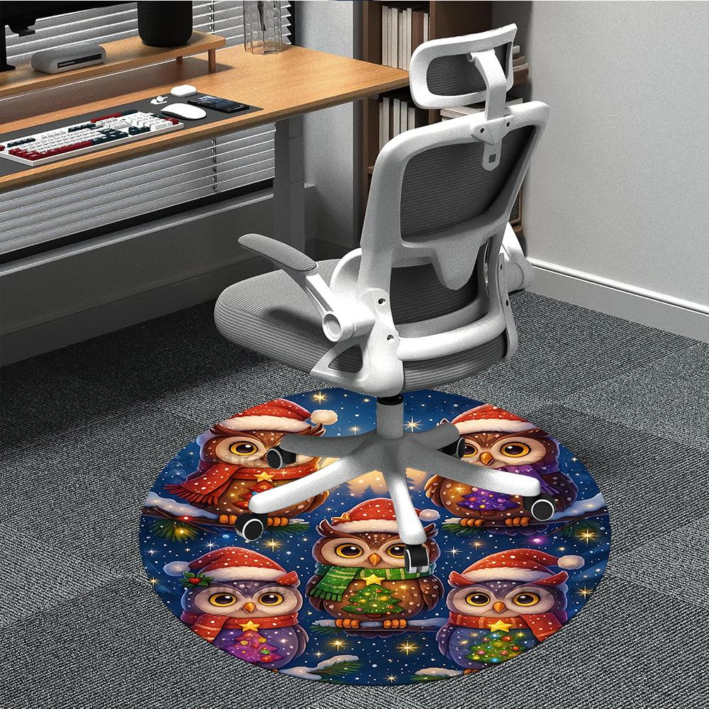 1pc Christmas Owls Office Round Area Rug, Indoor Mat Suitable ForOffice, Under Office Chairs Bedroom Living Room Home Decor, Room Decot171