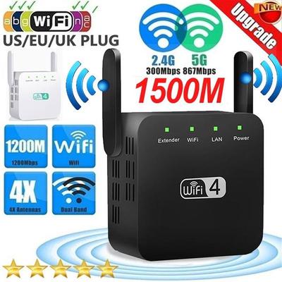 Усовершенствованный двухдиапазонный расширитель сигнала Wi-Fi 300/1200 Мбит/с с 4 антеннами 5G