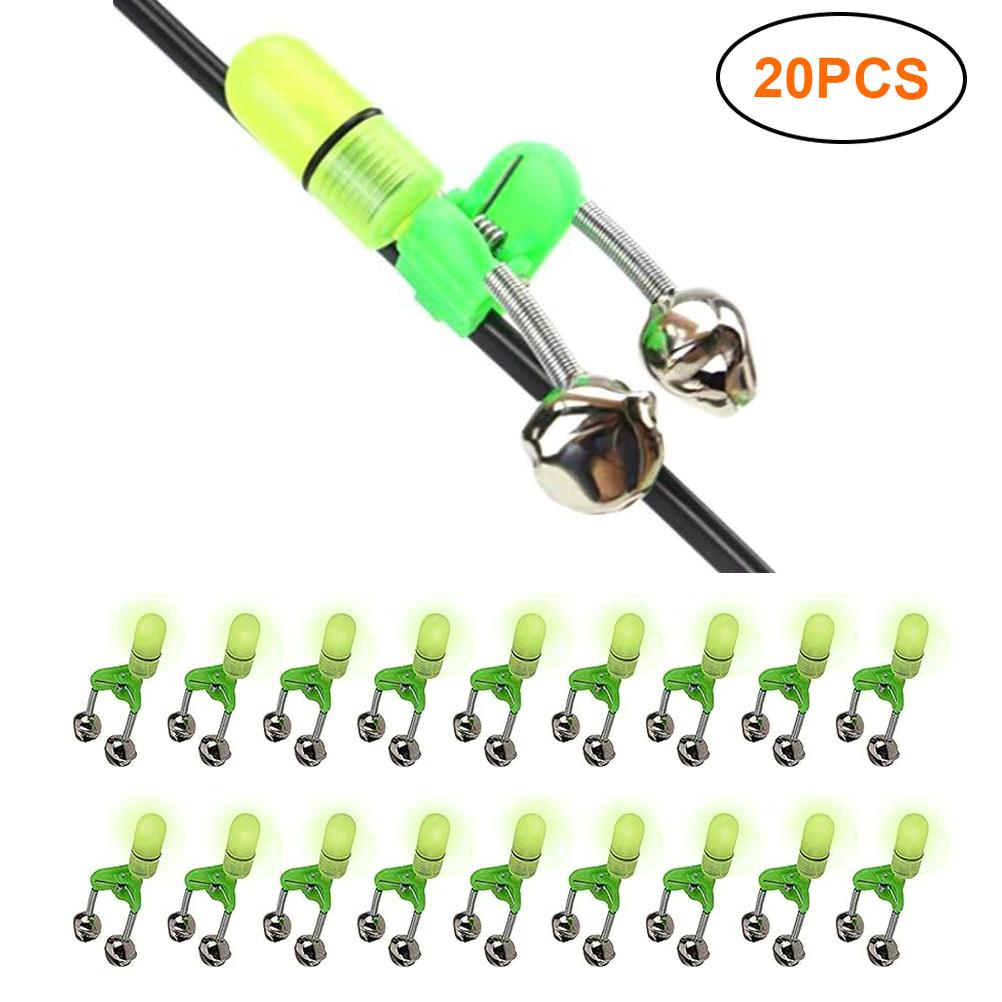 20pcs LED Night Fishing Rod Bite Bait Alarm Light with Double Bells Ring Fish Bite Alarm Indicator