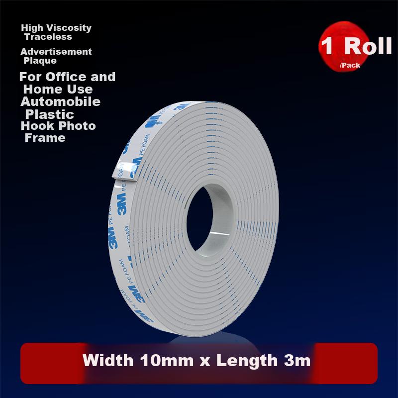 3M Heavy-Duty Foam Double-Sided Tape, High Adhesion Sponge Adhesive, Traceless And No Residue, No Drilling Required, 1600T10MM Wide * 3M Long