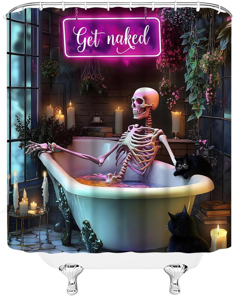 Смешная готическая шторка для душа с черепом Хэллоуин Жуткий череп Скелет в ванной Зеленое растение Страшный Креативный Тканевый Декор для ванной