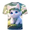 Summer Men's Cute Cat 3D Printed Short Sleeved T-shirt Street Style Urban Fashion Round Neck Top Niche Comfortable Casual Loose Pullover