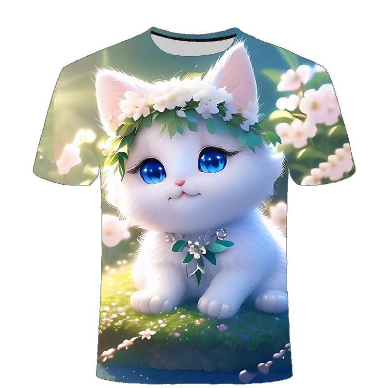 Summer Men's Cute Cat 3D Printed Short Sleeved T-shirt Street Style Urban Fashion Round Neck Top Niche Comfortable Casual Loose Pullover