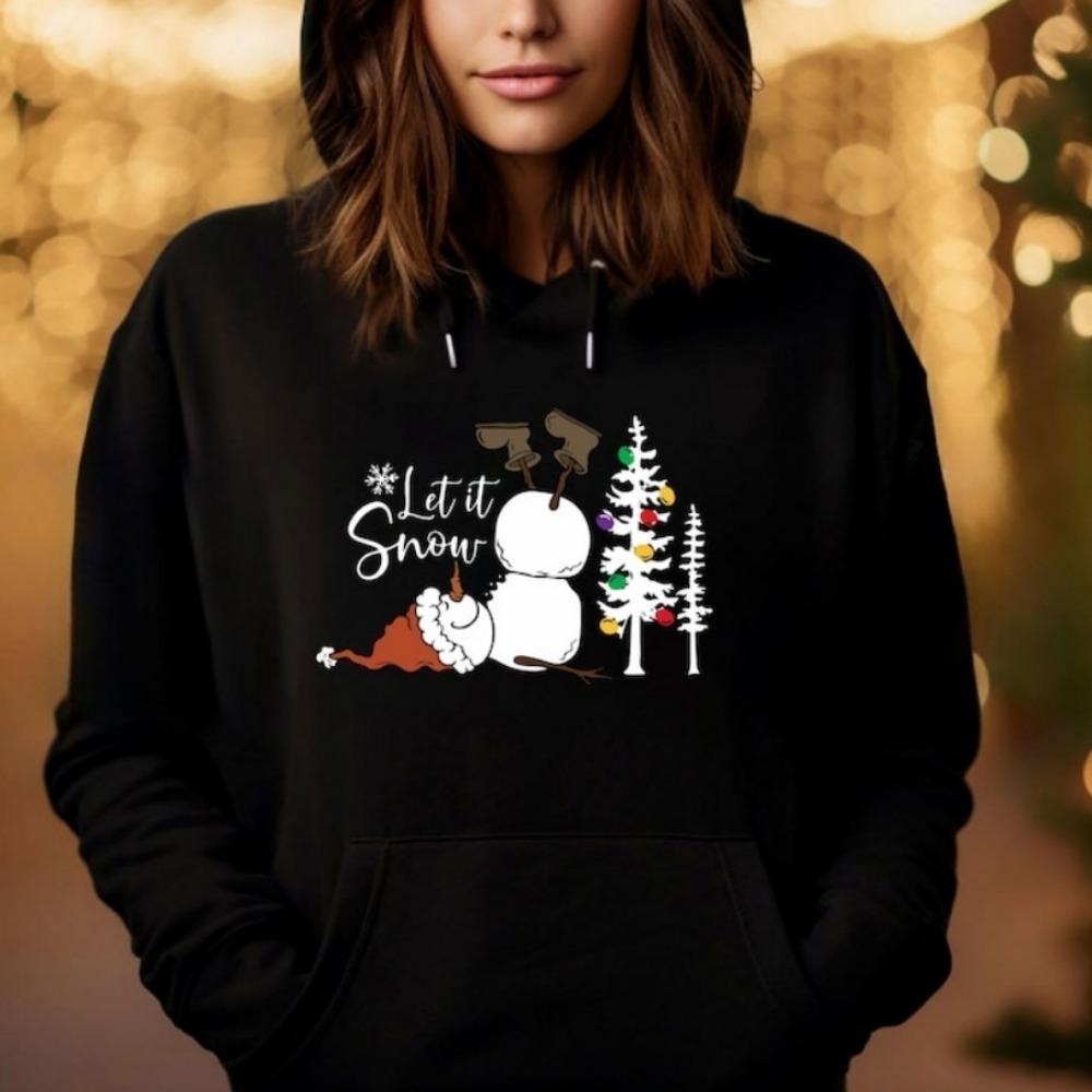 Merry Christmas Hoody Jumper for Women Xmas Jumper Snow Man Adjustable Drawstring Long Sleeve Pullover Graphic Print Loose Hoody