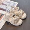 Girls Sandals 2025 Summer New Children's Pearl Princess Shoes Little Girl Soft Sole Non-slip Medium and Older Children's Beach Shoes