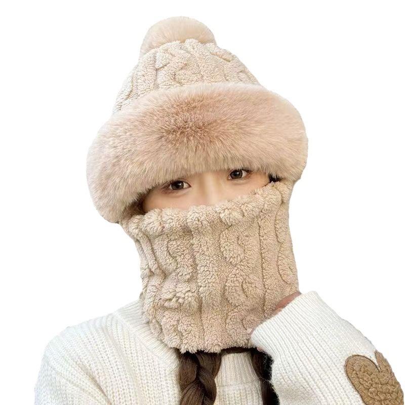 Hat Women's Velvet Thickening Cycling Windproof Neck Scarf Mask Integrated Ear Protection Cold Protection Neck Protection Thickened Warm Baotou Hat