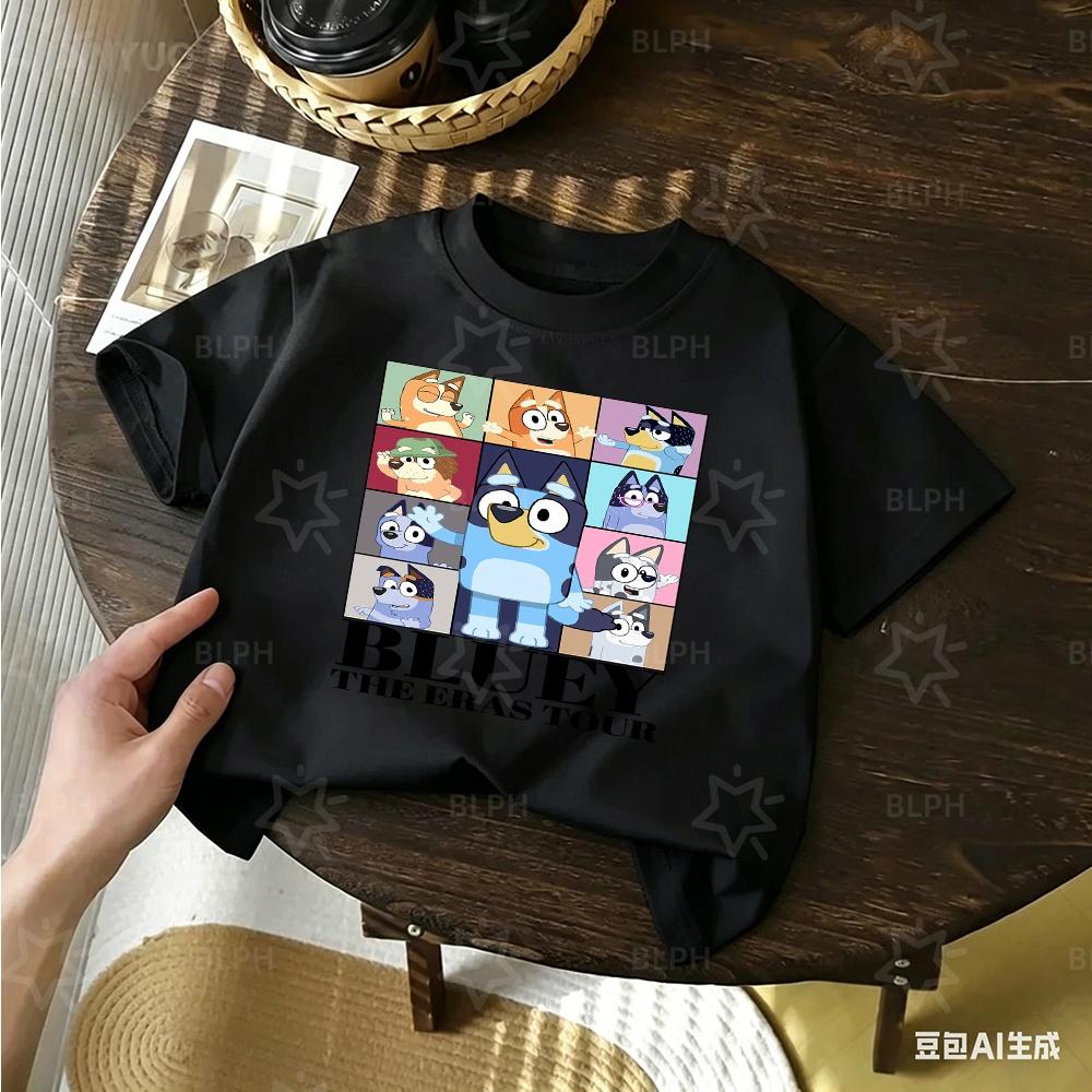 Boys Girls Cute Bluey Cartoon Print Tshirt Summer Casual Soft Short Sleeve Crew Neck Kids Tops For 214 Years Children Tee