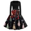 Women's Fashion Square Neck Casual Slim Christmas Printed Long Sleeve Dresses