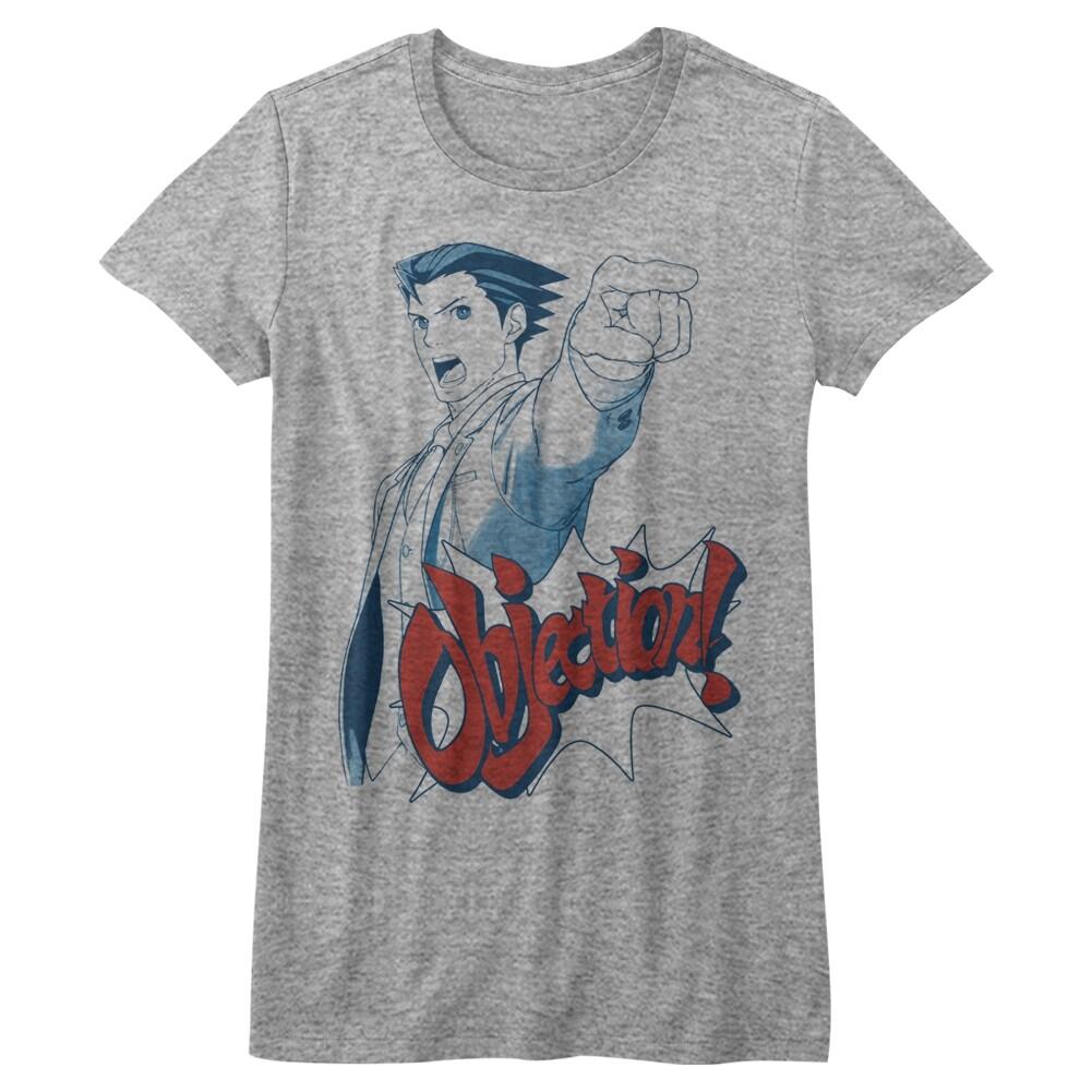 Ace Attorney Objection Gray Heather Junior Women's T-Shirt Mens Womens Tees Top