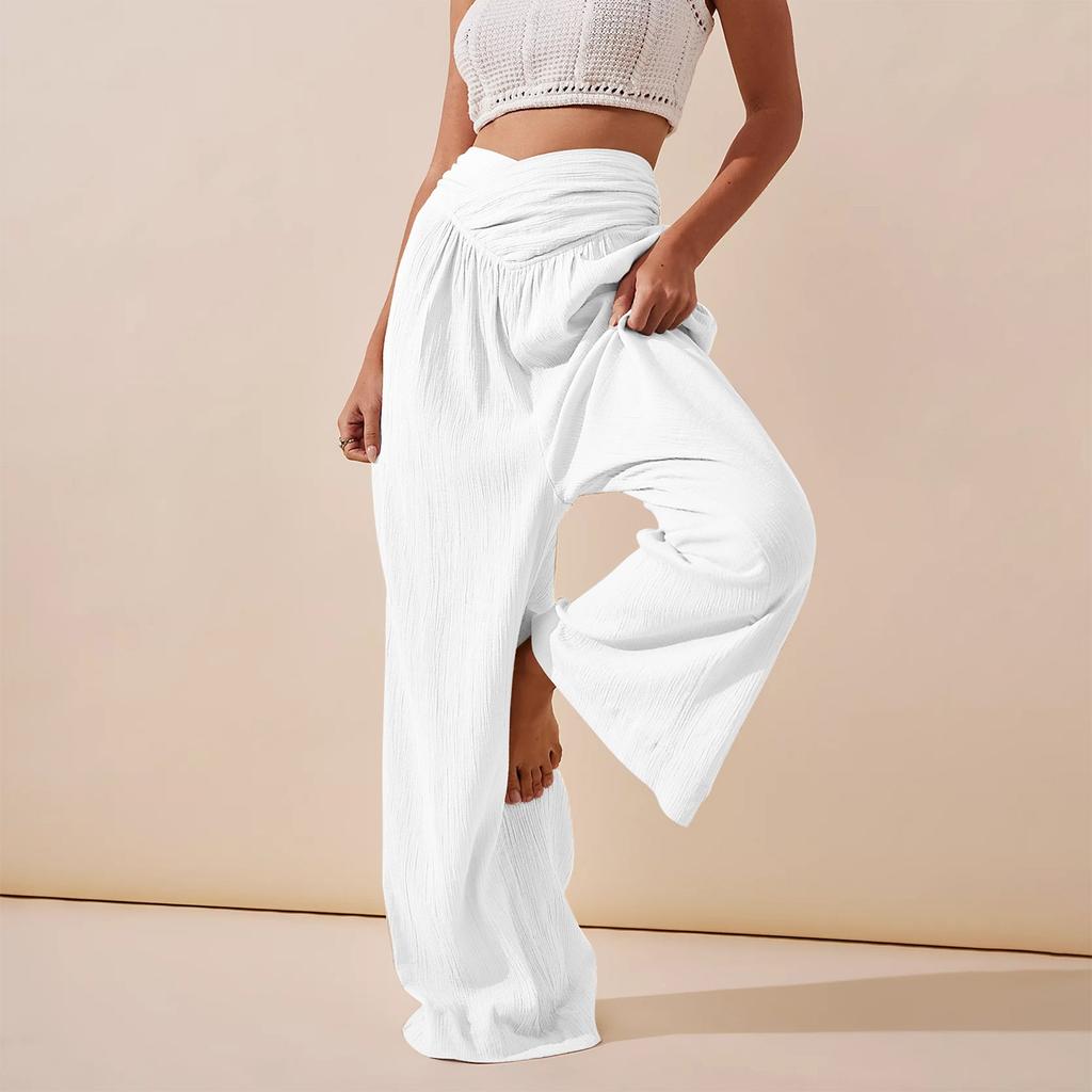 Женские широкие брюки с высокой эластичной талией, деловые рабочие брюки, длинные повседневные брюки