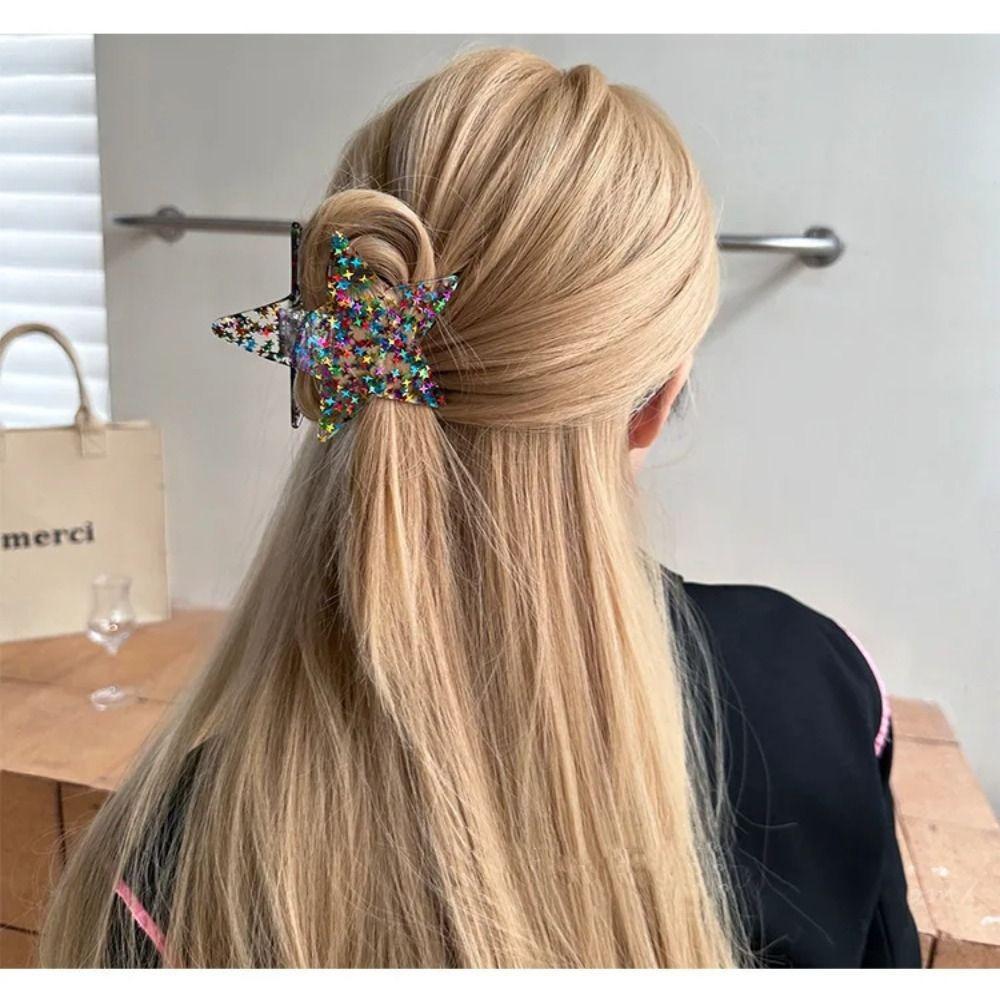 Pink Pentagonal Hair Claw Clip Sweet Cool Hair Crab Summer Headdress  Styling Tool
