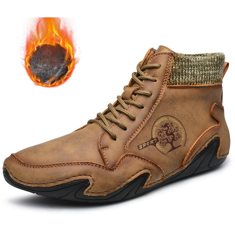 Модная кожаная мужская обувь Мужская повседневная обувь Кроссовки Высокие западные ботильоны Водонепроницаемые Зимние с мехом Супер теплые Снежные ботинки