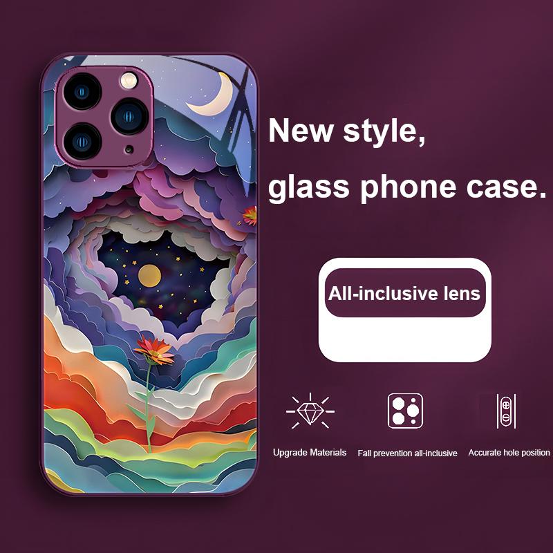 Цветные Ночные Цветы Фиолетовый Для Iphone 16 Plus 15 14 13 12 Mini 11 Pro Max X XS XR 7 8 Plus 2022 Закаленное Стекло Чехол для Телефона