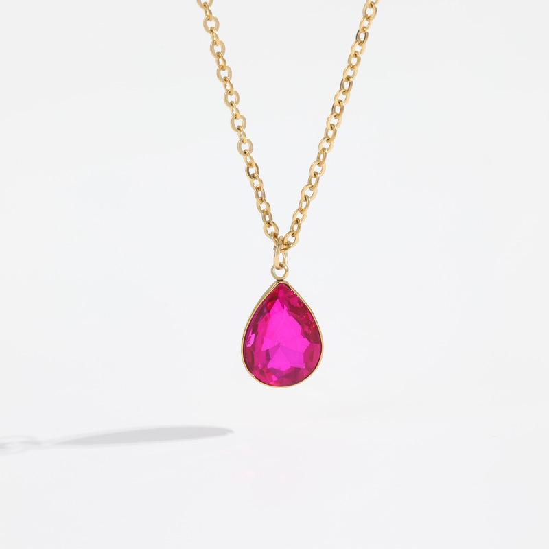SongYi Women's Water Drop Colorful Zircon Pendant 12-Month Birthstone 18K Gold Plated Stainless Steel Necklace Gifts
