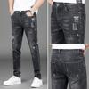 Thin New Jeans Black Men's Trousers Broken Jeans Trend Casual Trousers