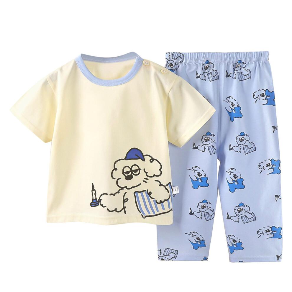 Toddler Boys Girls Summer Cartoon Printed Short Sleeved Tops And Shorts 2PC Children Outfits Suits, 6-12 Months