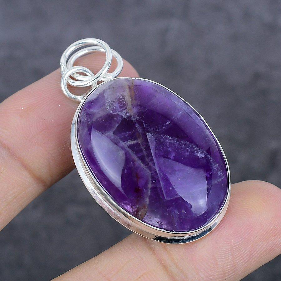 Этническая подвеска из стерлингового серебра 925 пробы с аметистом шалфея 2,01 дюйма Y7L94