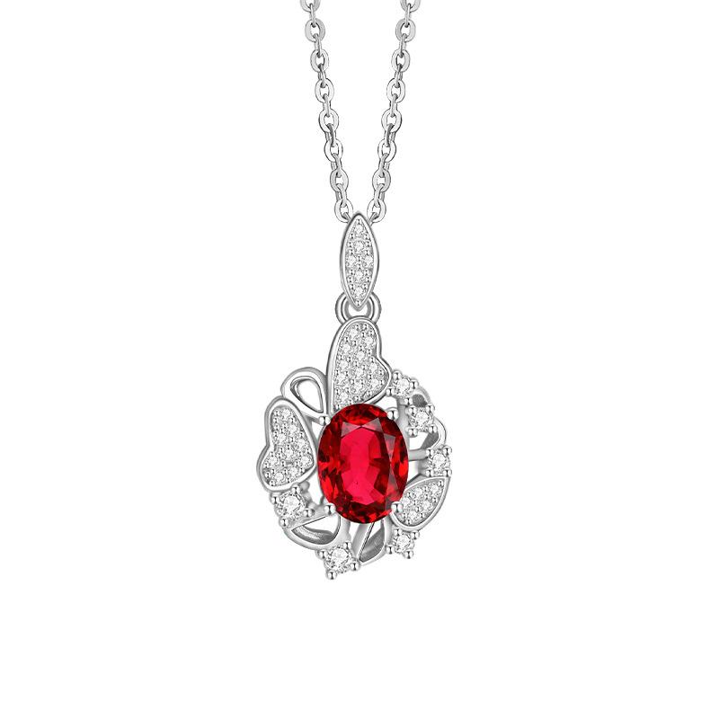 S925 Sterling Silver Necklace Women's Natural Crystal Stone Topaz Pendant Light Luxury Color Treasure High-end Clavicle Chain