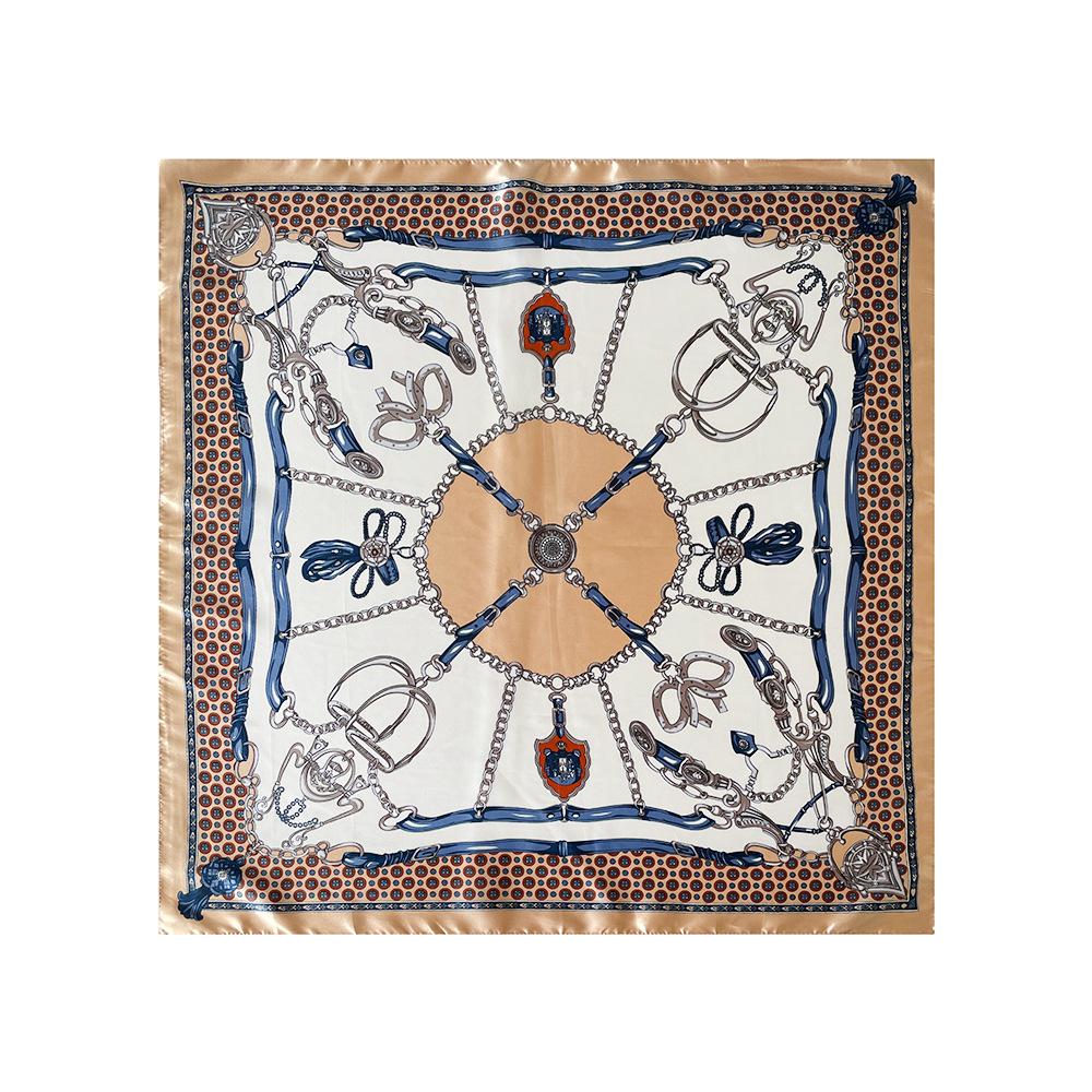 Women's satin artificial silk square scarf shawl classic chain printing silk scarf 90cm headscarf