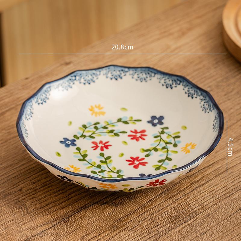 Керамическая тарелка с маленькими цветами в стиле ретро, креативная бытовая посуда, ресторан, изысканные блюда, салатная тарелка, изысканные рыбные тарелки