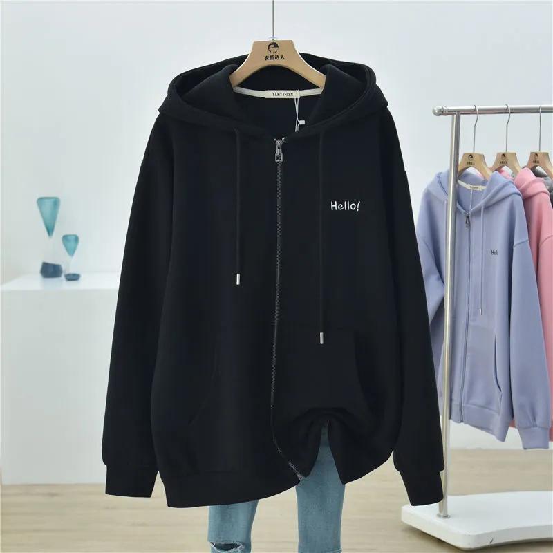 Женский свитер с капюшоном большого размера и осеннее свободное спортивное пальто с подкладкой и рукавами