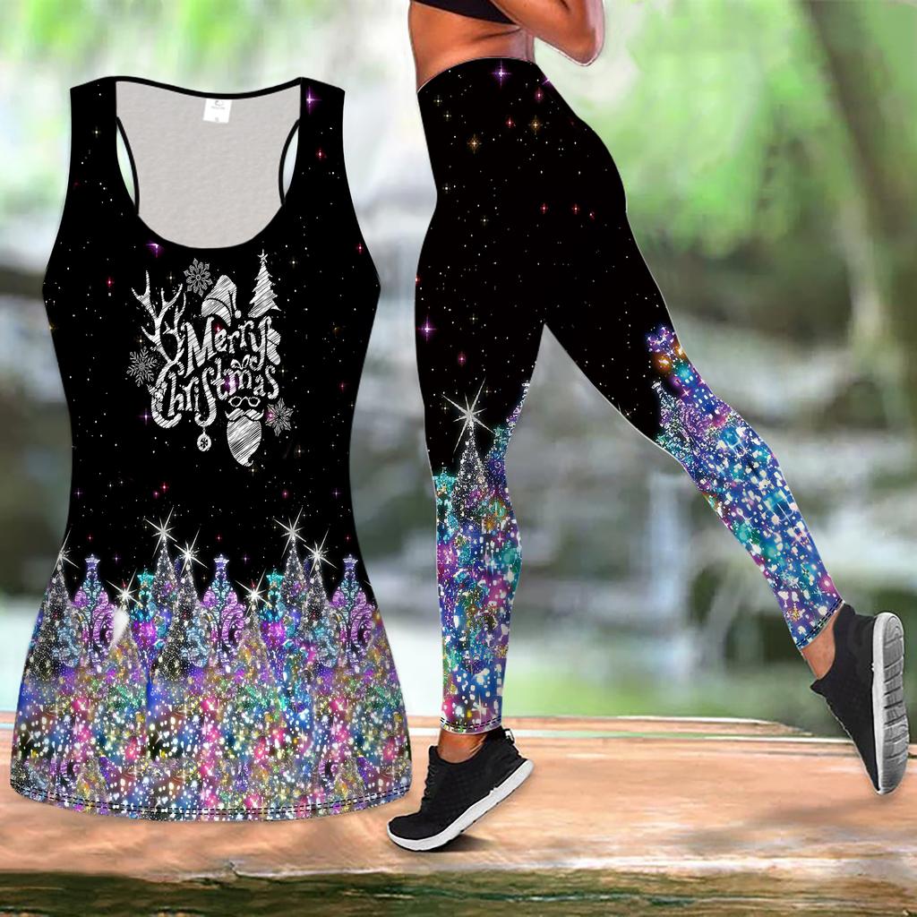 Праздничный принт Рождество Наряд для йоги для женщин Модные леггинсы для тренировок Фитнес Спортивный повседневный Набор для йоги Спортивный костюм