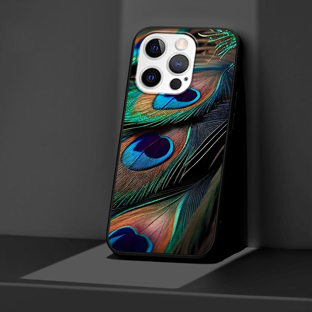 Peacock Feathers Case for Apple iPhone 14 11 7 SE 2020 8 X XS 13 12 Mini XR 15 Pro Max Silicone Black Soft Phone Cover