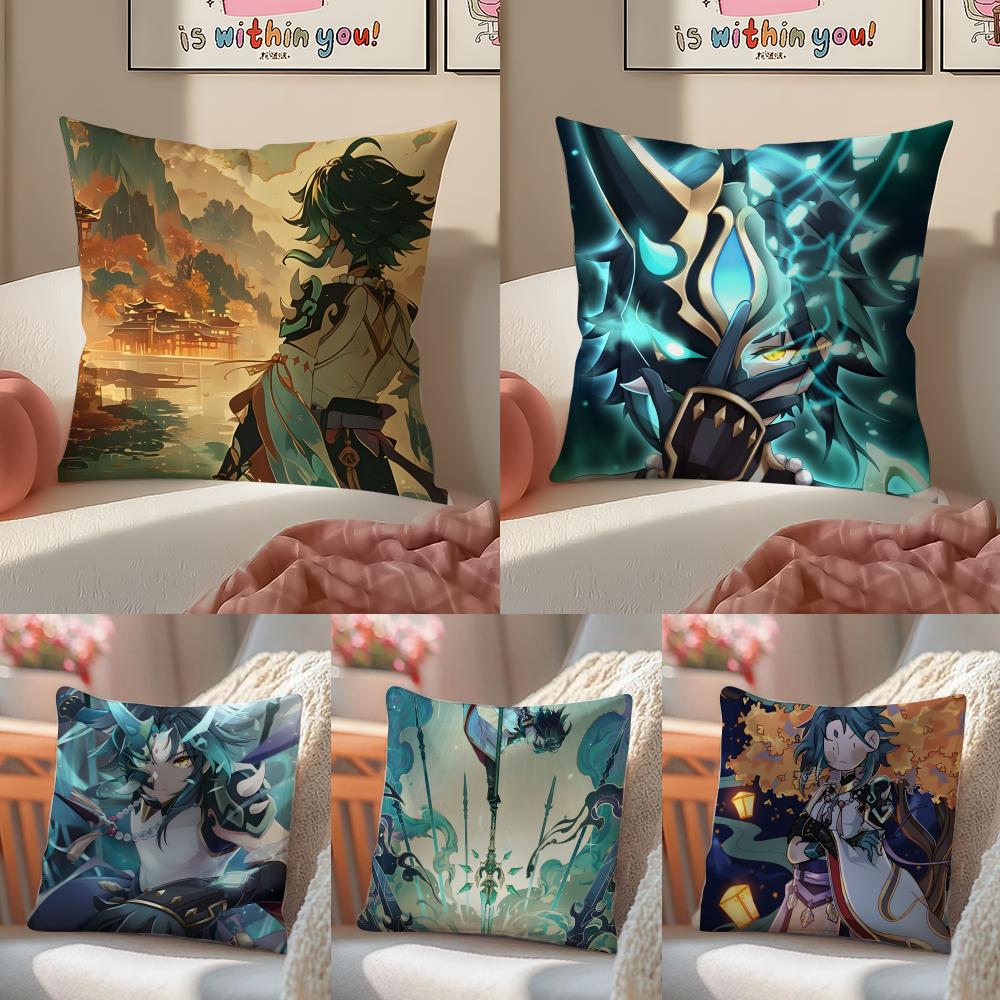 Game Genshin Xiao Cushion Cover Pillowcase Short Plush Invisible zipper Room Sofa Cushion Cover