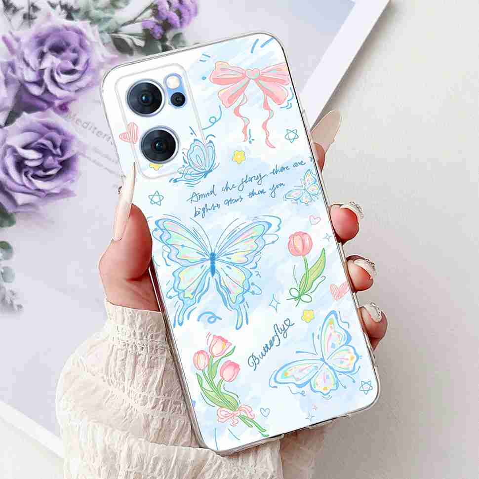 Чехол для Oppo Reno7 5G Милый Кот Цветок Расписная Крышка Мягкие Fundas Чехол для Телефона Для Oppo Find X5 FindX5 Lite Reno 7 5G Задняя Крышка