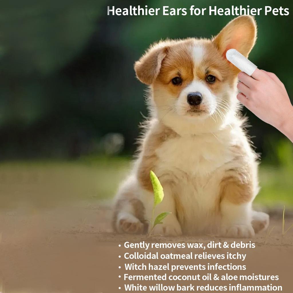 180ml Dog & Ear & Finger Wipes Finger Covers, Thickened Ear & Finger Covers, Natural Soothing Ear Cleaner, Effective in Removing Ear Wax (50 pcs)