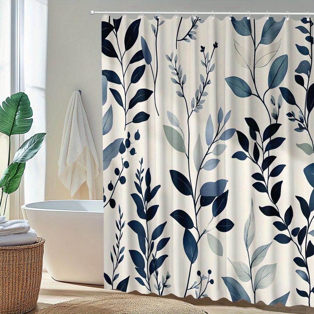Elegant Blue and White Leaf Pattern Waterproof Shower Curtain – Ideal for Adding a Fresh and Stylish Touch to Your BathroomDec