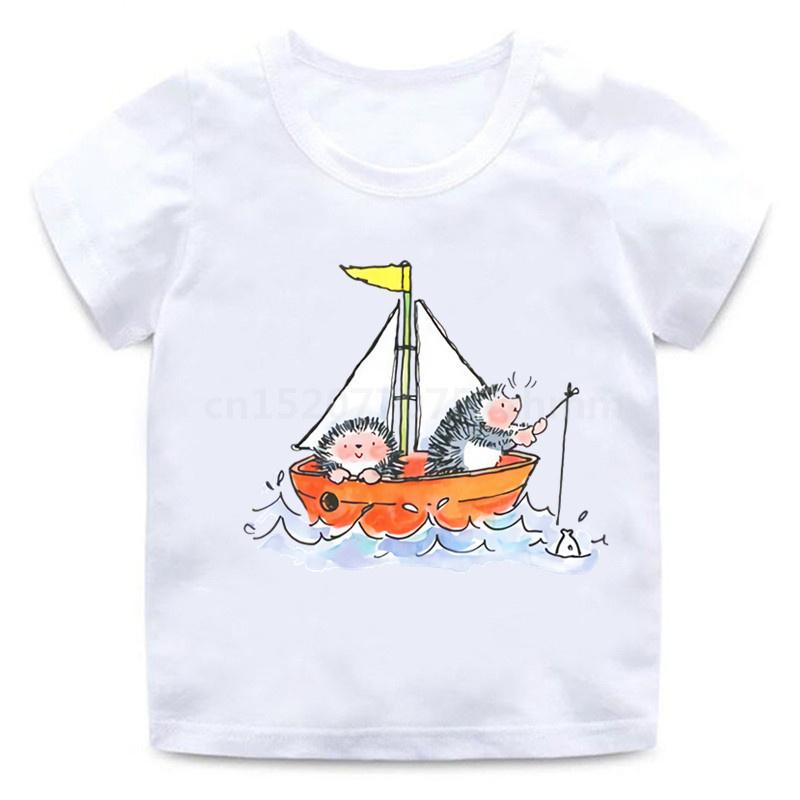 Детские футболки с милым ежиком и животным, забавная забавная футболка для маленьких мальчиков, детские летние топы с короткими рукавами, одежда для девочек