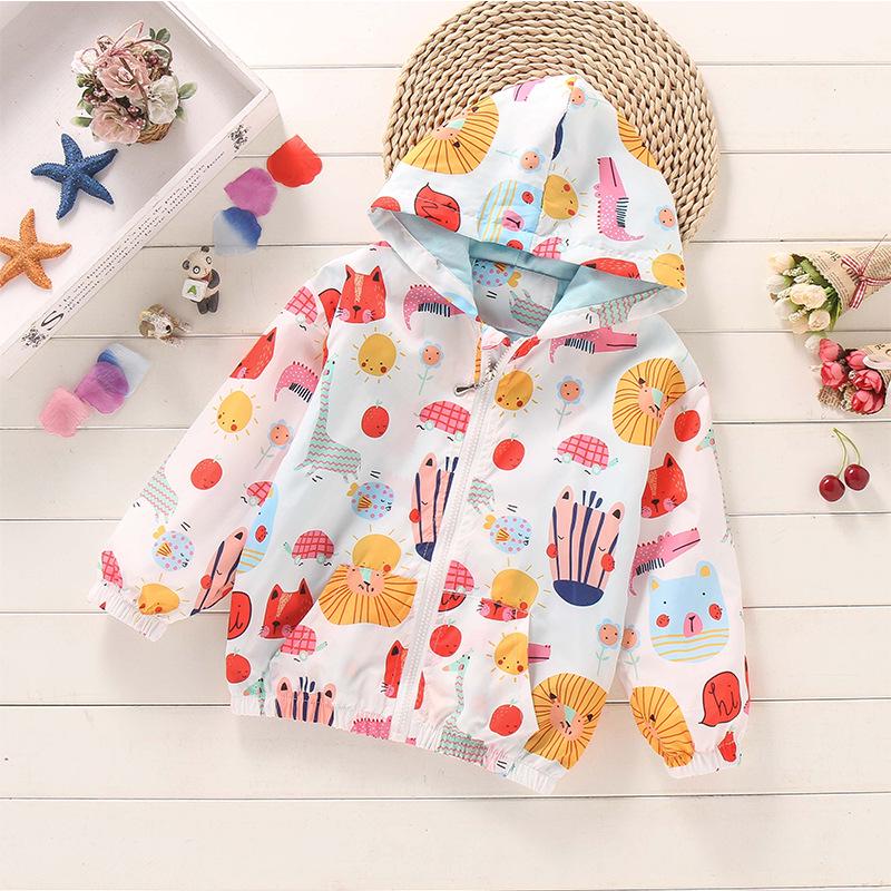 2025 Spring/Summer Korean Style Girls' Printed Hooded Windbreaker Cardigan
