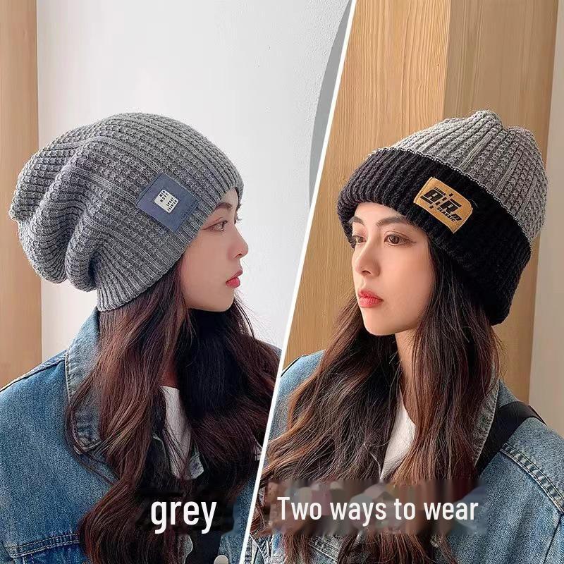 Женская шапка из плотной шерсти для большой головы — теплая, свободная вязка с ушами для осени и зимы