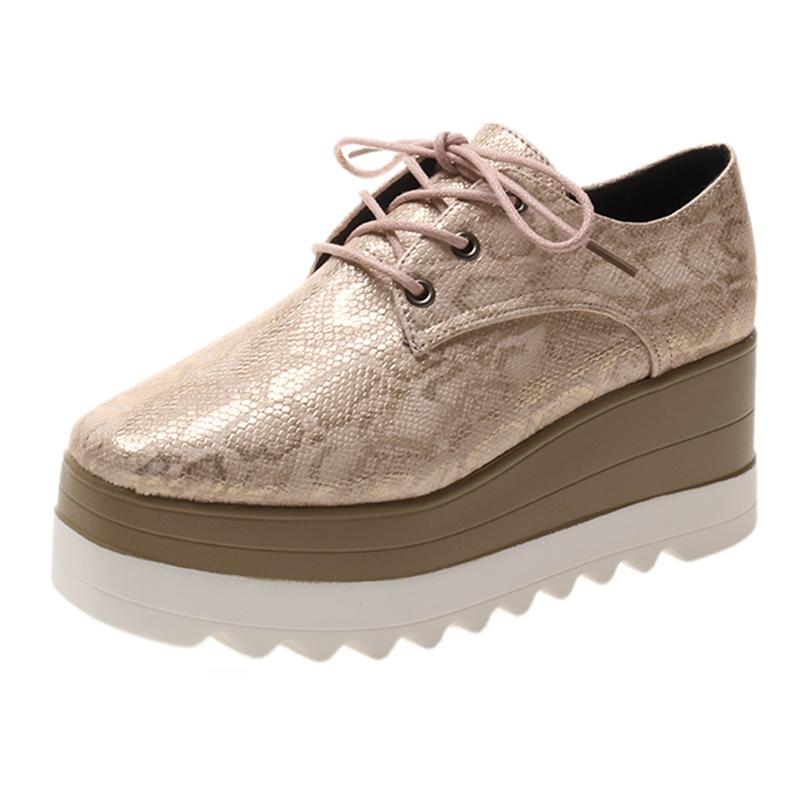 Мокасины из искусственной кожи со змеиным узором, женские, на толстой платформе, со шнуровкой, броги, женские, больших размеров, нескользящие, на толстой подошве, оксфордские туфли