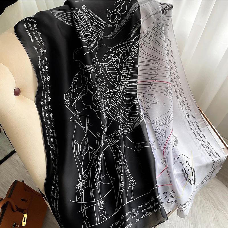 180*90cm Luxury Brand Ladies Spring Summer Long Silk Scarf Shawl Digital Painted Shawl Gogh Oil Painting Lady Foulard Bandanna