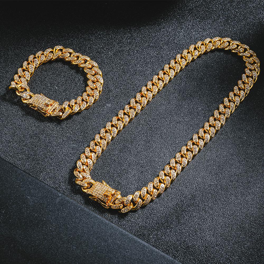 Unisex Hip Hop Diamond-Studded Cuban Chain Bracelet & Necklace