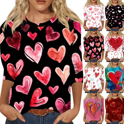 Женская модная повседневная свободная футболка с круглым вырезом и рукавами 3/4 с принтом, женский топ