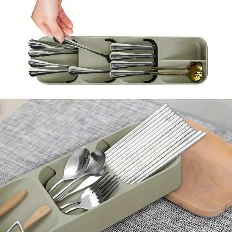 1/2PC Multi-purpose Cutlery Storage Tray Cutlery Fork Spoon Compartmentalized Organizer Kitchen Drawer Categorized Storage Boxes