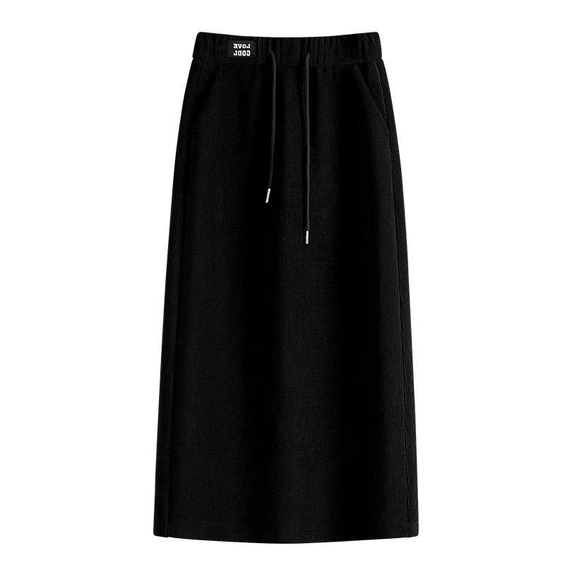 Женская миди-юбка с высоким поясом и плюшем - А-силуэта, на кулиске с эластичным поясом, с прямым подолом, облегающая бедра, Осень/Зима 2025