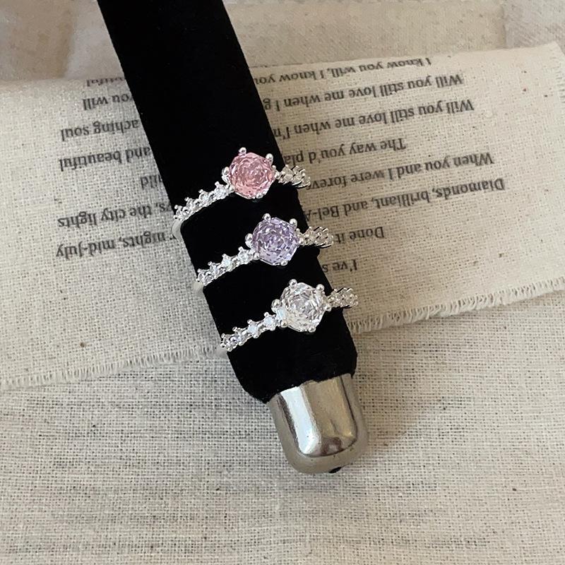Colored Rose Zircon Ring Luxury Trendy Jewelry for Women