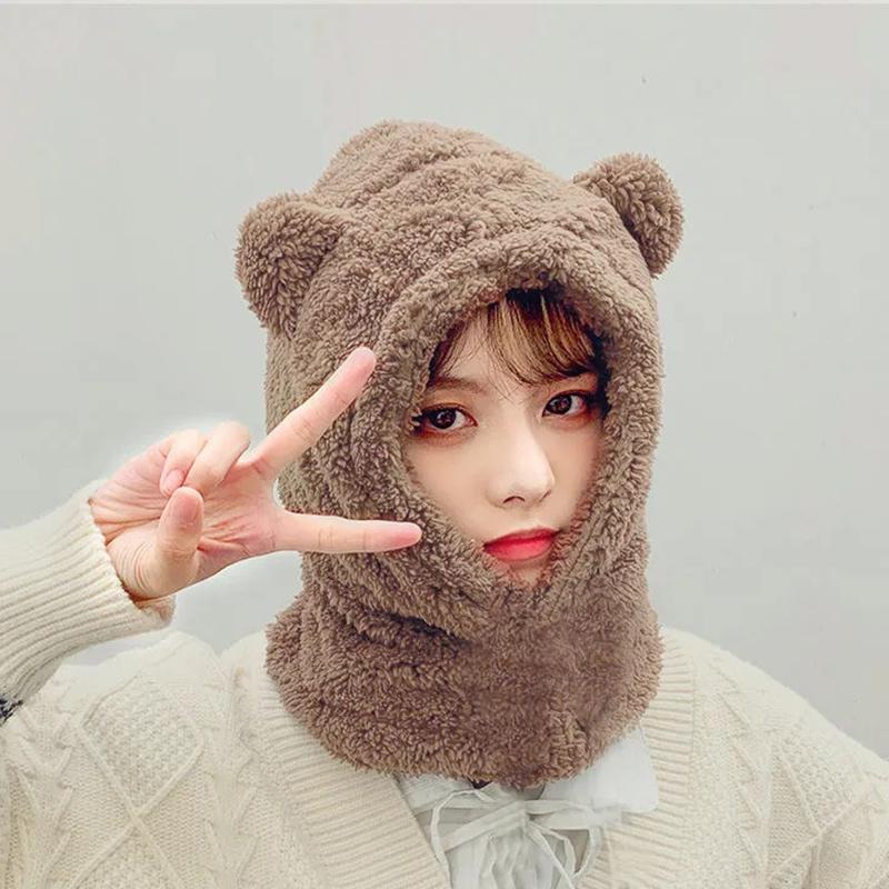Winter Warm Scarf Women Girl Bear Ear Cut Hooded Hats Pockets Goloves Scarves All In One Cashmere Soft Shawls Female Fur Warm Winter Scarf