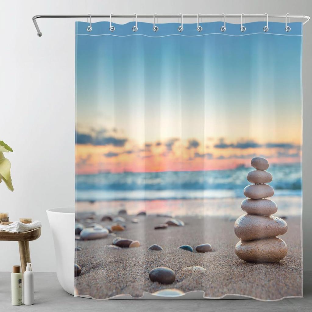 Шторка для душа "Камень Дзен", Ванная комната в японском стиле Дзен, Азиатская пляжная, Океанская, Спа, Шторки для душа для ванной комнаты с крючками