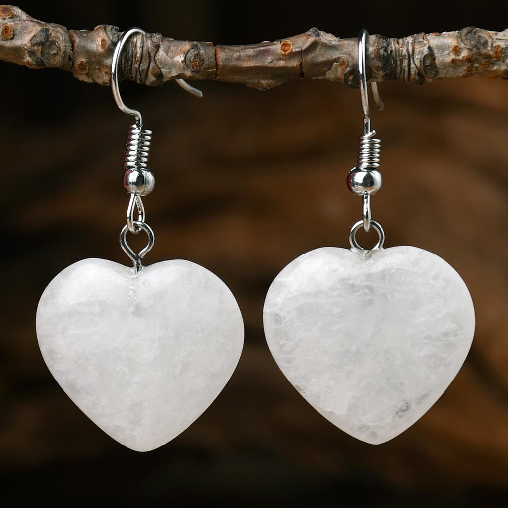 Bohemian Natural StoneTurquoise Amethyst Tiger Eye Heart Dangle Earrings Women's Popular Delicate Handmade Zircon