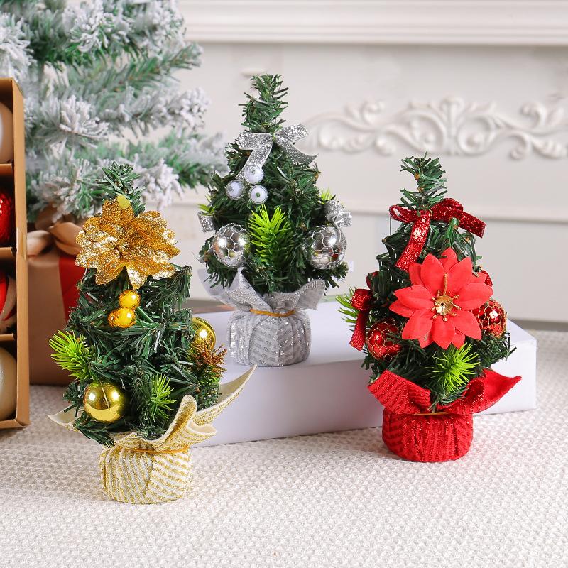 20cm Mini Table Christmas Tree, Small Size Christmas Trees Gift for Kids and Friends, Desktop Christmas Tree, New Year's Tree Decoration with Flower