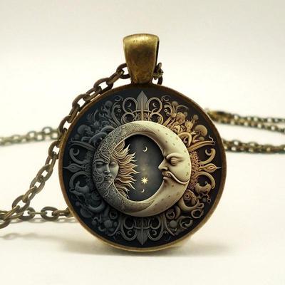 Колдовское ожерелье с подвеской из стекла «Луна и Солнце» и кабошоном, женское ожерелье, ювелирные изделия
